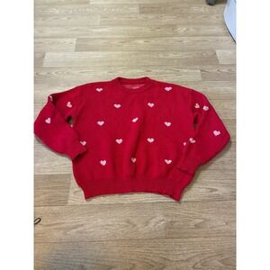 Red Heart Pattern Crewneck Sweater Womens Large Valentine's Day Knit Pullover